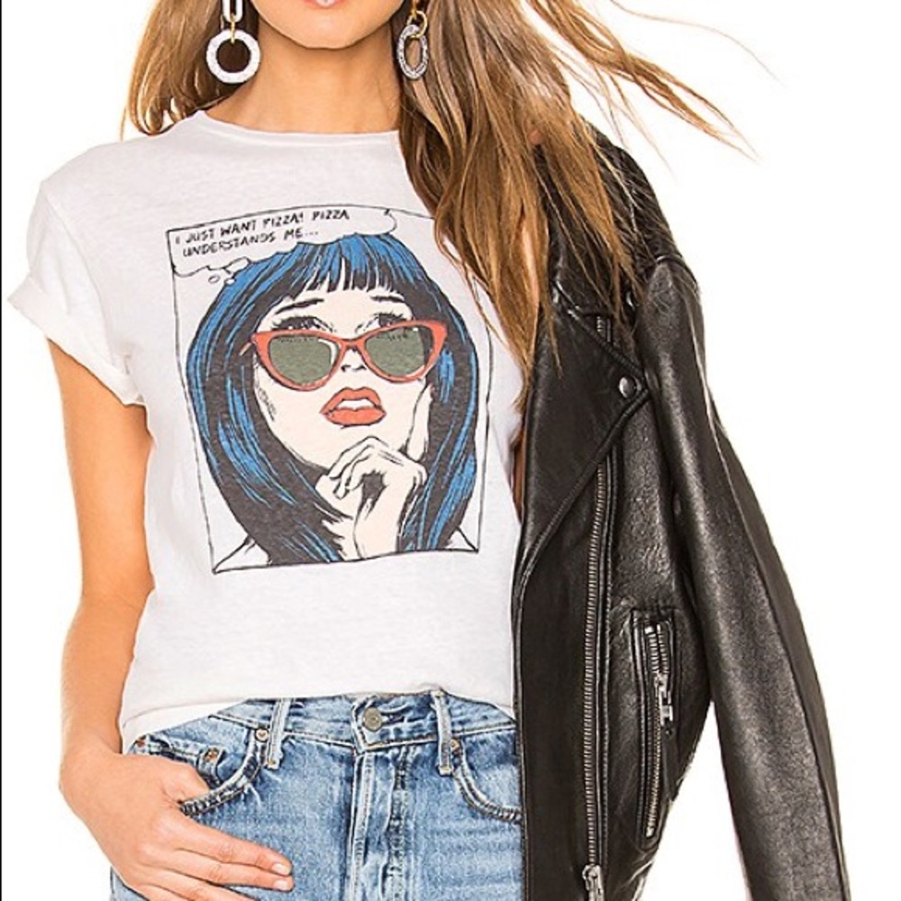 RE/DONE I Just Want Pizza Classic Tee in Vintage White size S